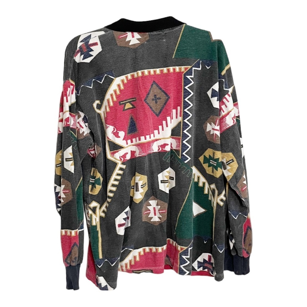 Guess Vintage Men’s Shirt Long Sleeve Terry Polo Tribal Aztec Print Size XL - Picture 2 of 6
